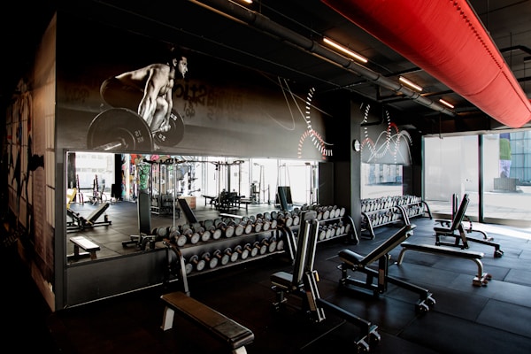 Inside the Fit For Free gym (Lijnbaan) Rotterdam. Constructed by Wulverhorst (Woerden)